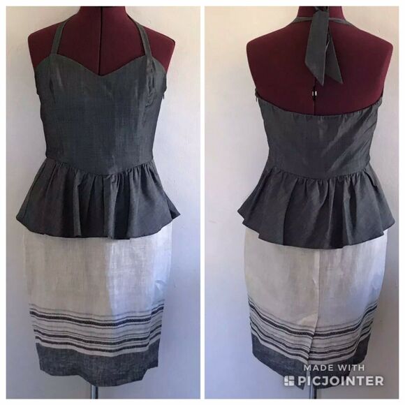Eva Franco Striped Halter Peplum Dress - Picture 1 of 10